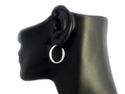 Sterling Silver Rhodium Plated Ancient Greek Key Hoop Earrings, Diameter 22mm