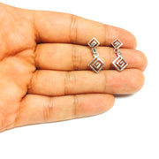 Sterling Silver Rhodium Plated Ancient Greek Key Drop Earrings