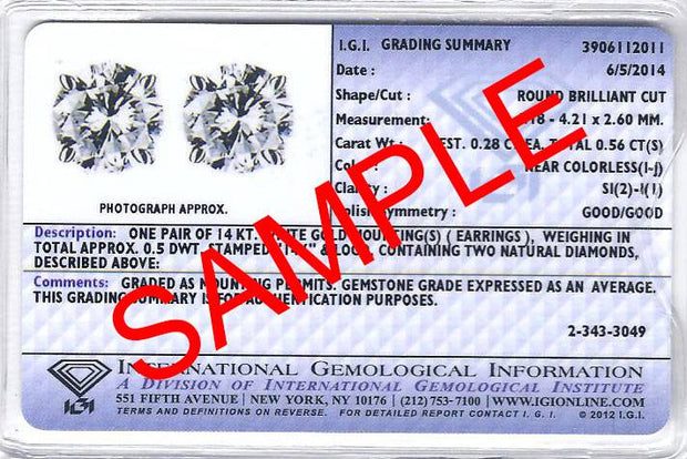 3/8cttw Round Cut Diamond Screw Back Studs IGI Certified (F-G/I1)