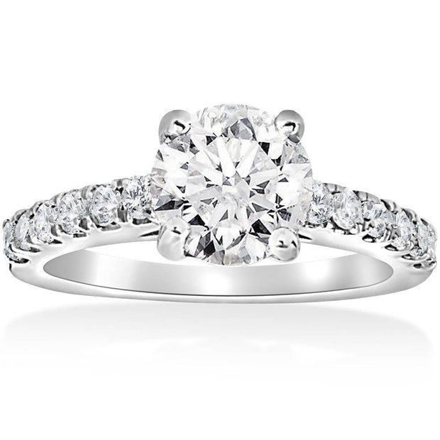 G/SI 1 1/2ct Diamond Solitaire With Accents Round Engagement Ring 14k White Gold