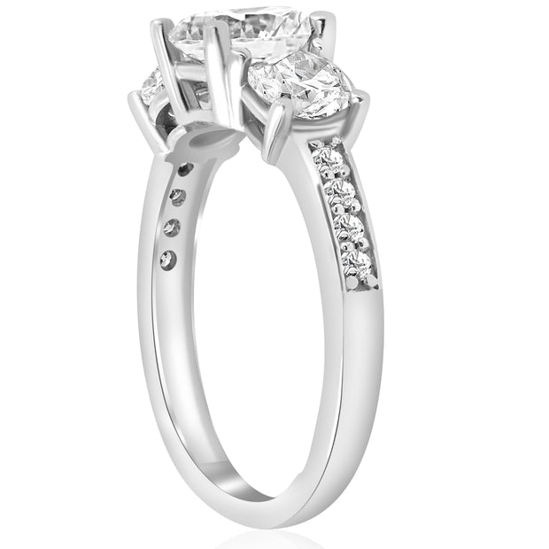 1 1/2ct Three Stone Round Diamond Engagement Ring 14K White Gold