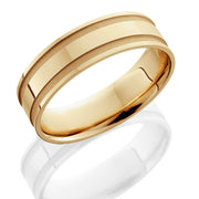 14K Yellow Gold Mens Grooved Wedding Band 6mm