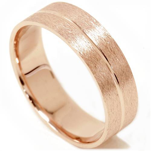 Mens 14K Rose Gold Brushed Comfort Fit Wedding Ring
