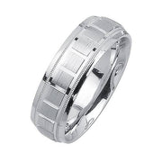 Mens 7mm 14K White Gold Hand Made Comfort Fit Wedding Band Ring