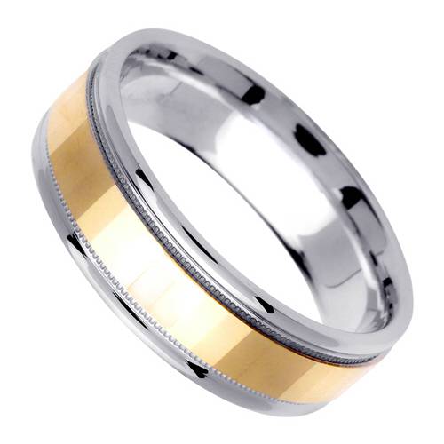 14K 6mm Wide White Gold With Yellow Gold Handmade Wedding Band