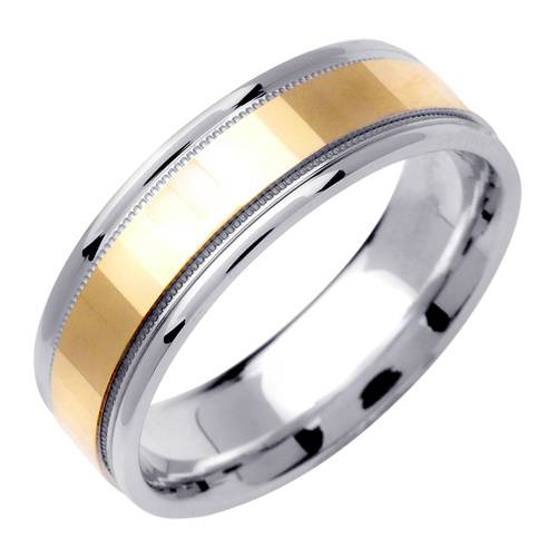 14K 6mm Wide White Gold With Yellow Gold Handmade Wedding Band