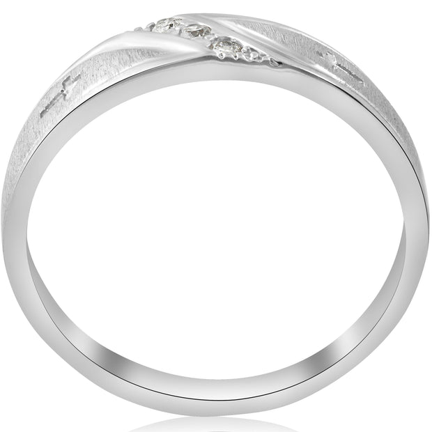 1/10 ct Mens Diamond Cross Wedding Anniversary Ring 10K White Gold