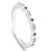 1/5ct Blue Sapphire & Diamond Wedding Ring Stackable Band 10k White Gold