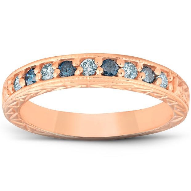 Vintage 1/4 Cttw Blue & White Diamond Wedding Anniversary Ring 14K Rose Gold