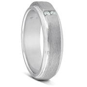 Mens 1/8ct Diamond Brushed Wedding Ring Comfort Fit Band