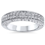 1 1/10ct Pave Diamond Wedding Ring Womens Anniversary Band 14K White Gold