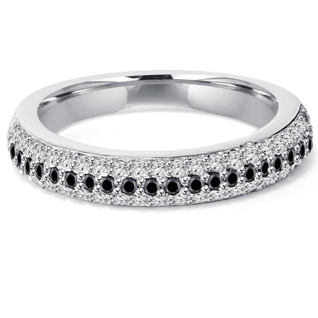 1/2ct Treated Black & White Pave Diamond Wedding Stackable Ring