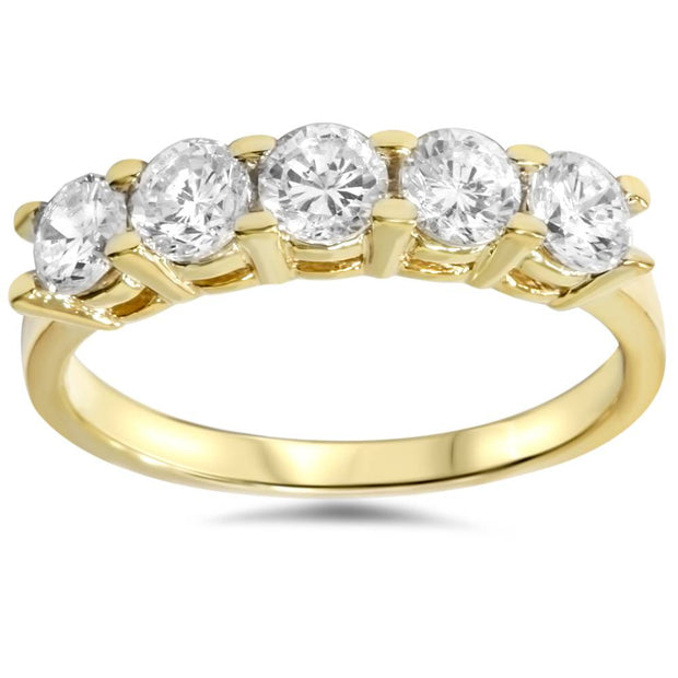 1 1/4ct Diamond Wedding 14k Yellow Gold Anniversary Ring 5-Stone High Polished