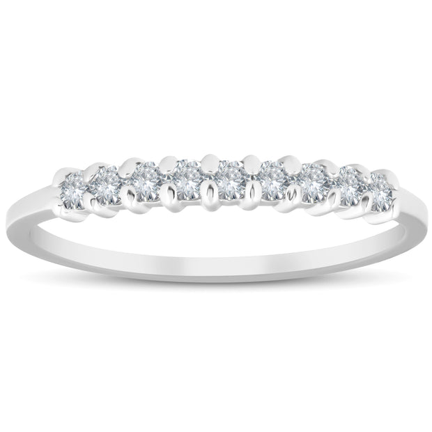 1/4 Ct Diamond Wedding Ring 14K White Gold Womens Stackable Prong Band Jewelry