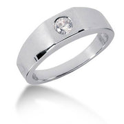 Mens Solid 14k White Gold 1/4ct Solitaire Bezel Diamond Wedding Band Ring