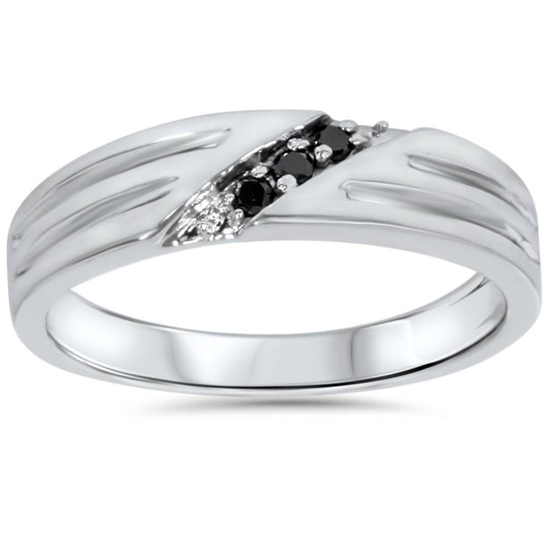 Black Diamond Mens Wedding Band Ring 14k White Gold