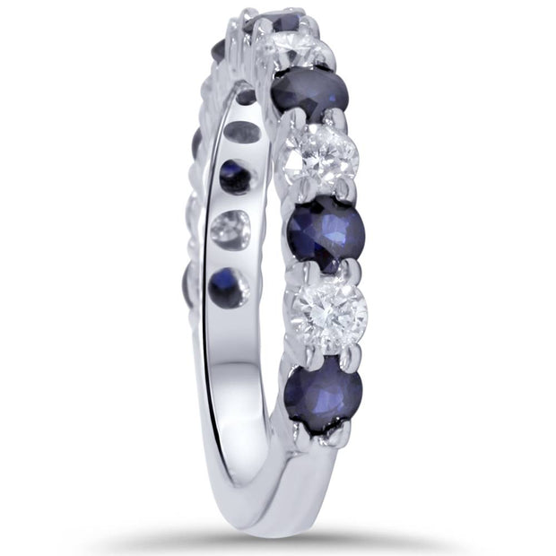 2ct Diamond & Blue Sapphire Wedding Ring 14K White Gold