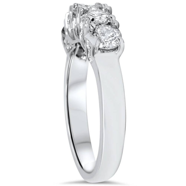 1 1/2ct Five Stone Trellis Diamond Wedding Ring 14K White Gold