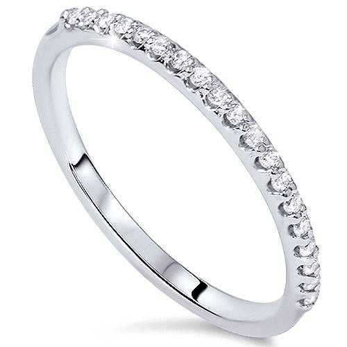 1/8ct 14k White Gold Diamond Engagement Band Wedding Stackable Prong Womens Ring