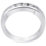 1/2ct Diamond Mens Wedding Ring Channel Set High Polished Band 14K White Gold