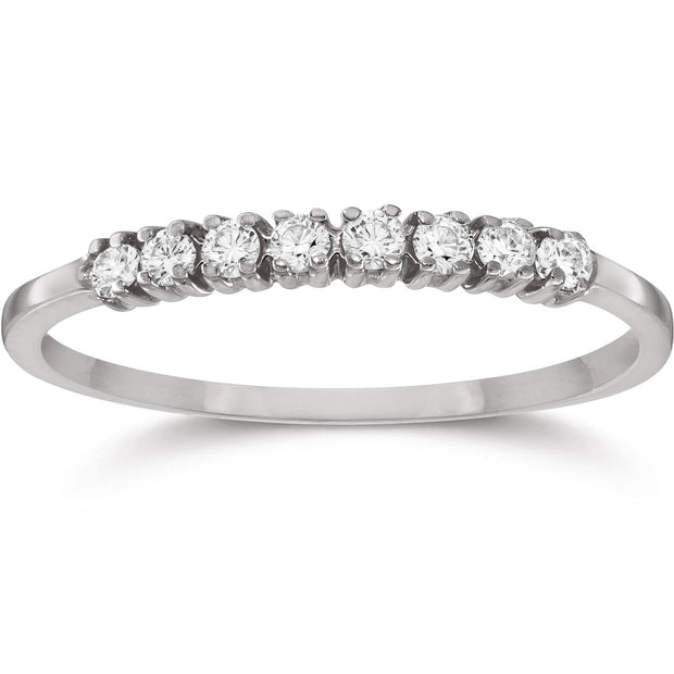Eight Stone Diamond Wedding Stackable Guard Band Ring 14K White Gold