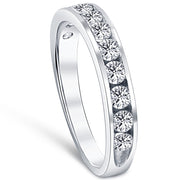 1Ct TW Natural Diamond Wedding Ring Channel Set Anniversary Band 14k White Gold