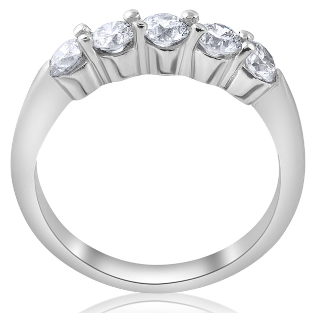 1/2ct Round Diamond Wedding Ring 14K White Gold Five Stone